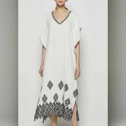 Ασπρόμαυρο Καφτάνι Παραλίας 100% Rayon με Μαύρη Μπορντούρα & V Λαιμόκοψη