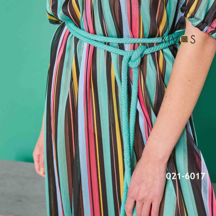 Loose long dress in multi-colored stripes