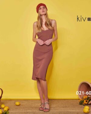 Satin brown midi dress