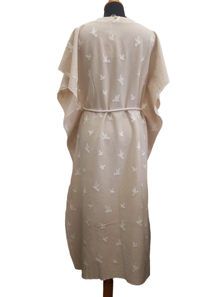 Women’s Beige Dress with White Bird Print