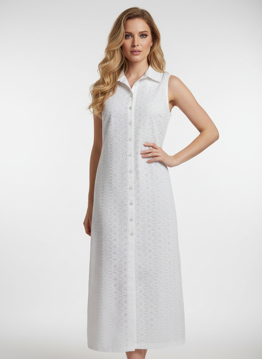 Γυναικείο Λευκό Φόρεμα με Διάτρητο Μοτίβο