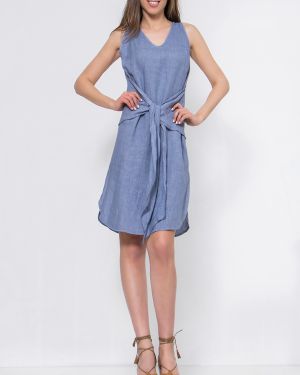 Γυναικείο Λινό Φόρεμα με V Ντεκολτέ & Ζωνάκι