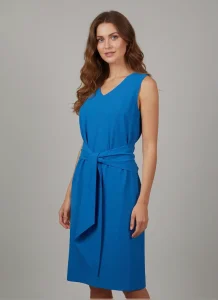 Γυναικείο Λινό Τυρκουάζ Φόρεμα με V Ντεκολτέ & Ζωνάκι