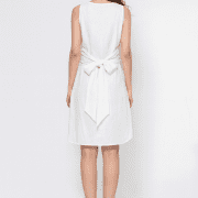 Women’s White Linen Dress with V-Neck & Tie