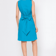 Women’s Turquoise Linen Dress with V-Neck & Tie