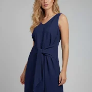 Γυναικείο Λινό Μπλε Marin Φόρεμα με V Ντεκολτέ & Ζωνάκι
