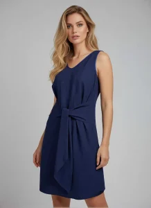 Γυναικείο Λινό Μπλε Marin Φόρεμα με V Ντεκολτέ & Ζωνάκι