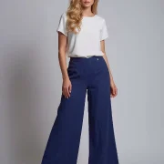 Women’s Royal Linen Wide-Leg Pants with Elastic Waist