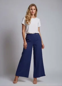 Women’s Royal Linen Wide-Leg Pants with Elastic Waist