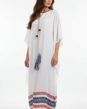 Γυναικείο Λευκό Καφτάνι με Κεντήματα
