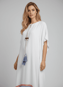 Γυναικείο Λευκό Καφτάνι με Κεντήματα