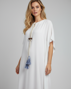 Γυναικείο Λευκό Καφτάνι με Κεντήματα