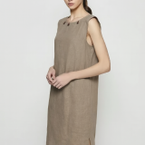 Λινό φόρεμα με τρεις φούντες στο λαιμό