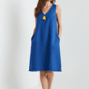 Γυναικείο Λινό Φόρεμα Ρουά με V Ντεκολτέ