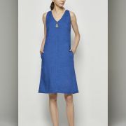 Γυναικείο Λινό Φόρεμα Ρουά με V Ντεκολτέ