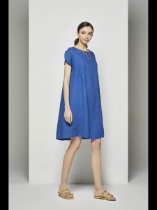 Women’s Dress in Beige & Blue – Airy, Boho & Greek‑Made for Summer Comfort