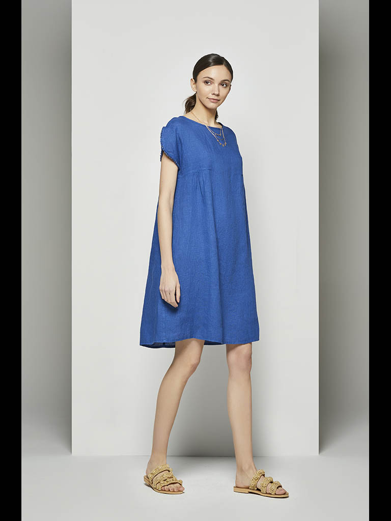 Women’s Dress in Beige & Blue – Airy, Boho & Greek‑Made for Summer Comfort