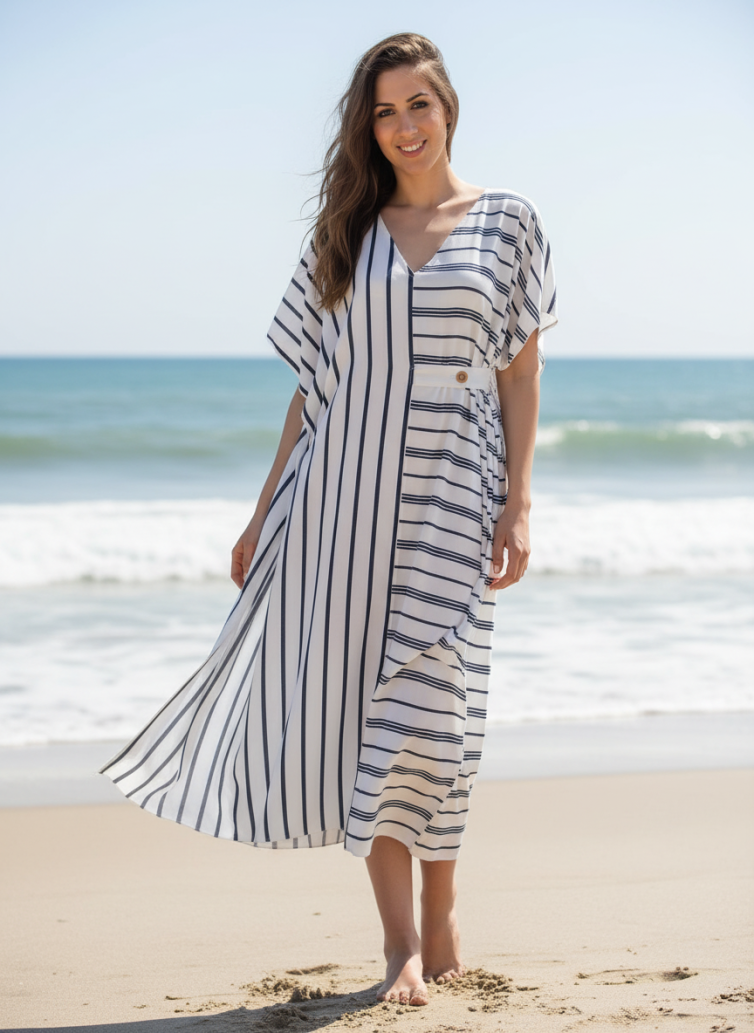 Γυναικείο Καφτάνι από 100% Viscose με Ριγέ Σχέδιο – Αέρινο, Μοντέρνο & Boho Chic