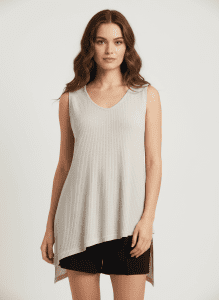 Women’s Beige Ribbed Sleeveless Top – Viscose Blend with Asymmetrical Hem
