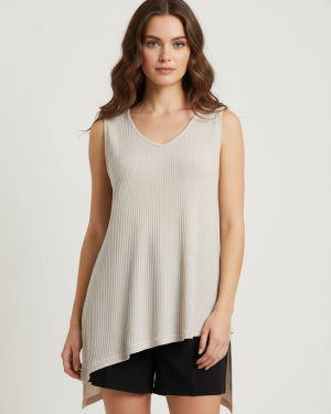 Γυναικεία Αμάνικη Μπλούζα σε Μπεζ – Viscose Blend με Ασύμμετρο Κόψιμο