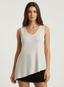 Γυναικεία Αμάνικη Μπλούζα σε Μπεζ – Viscose Blend με Ασύμμετρο Κόψιμο