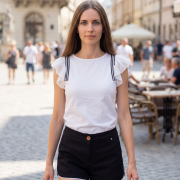 Γυναικείο Λευκό Μπλουζάκι με Βολάν Μανίκια & Μαύρες Ρίγες – Κομψό & Καθημερινό