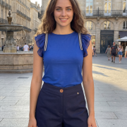 Women’s Blue Sleeveless Top with Ruffle Shoulders & Stripe Detail – Modern & Summer‑Ready