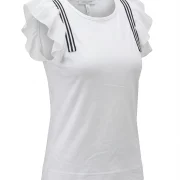 Γυναικείο Λευκό Μπλουζάκι με Βολάν Μανίκια & Μαύρες Ρίγες – Κομψό & Καθημερινό