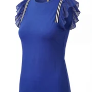 Women’s Blue Sleeveless Top with Ruffle Shoulders & Stripe Detail – Modern & Summer‑Ready