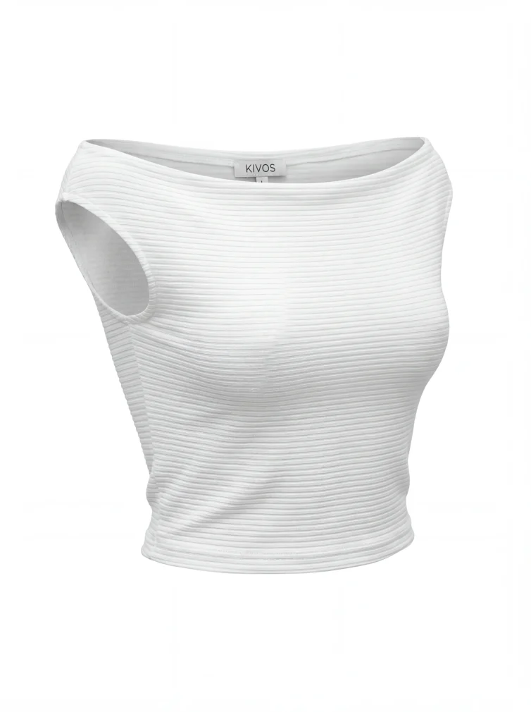 Γυναικείο Λευκό Ribbed Αμάνικο Top με Ίσια Λαιμόκοψη – Minimal & Κομψό