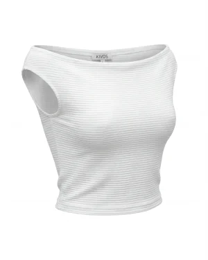 Γυναικείο Λευκό Ribbed Αμάνικο Top με Ίσια Λαιμόκοψη – Minimal & Κομψό