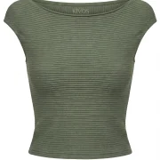 Γυναικείο Λαδί Ribbed Αμάνικο Top με Ίσια Λαιμόκοψη – Minimal & Κομψό