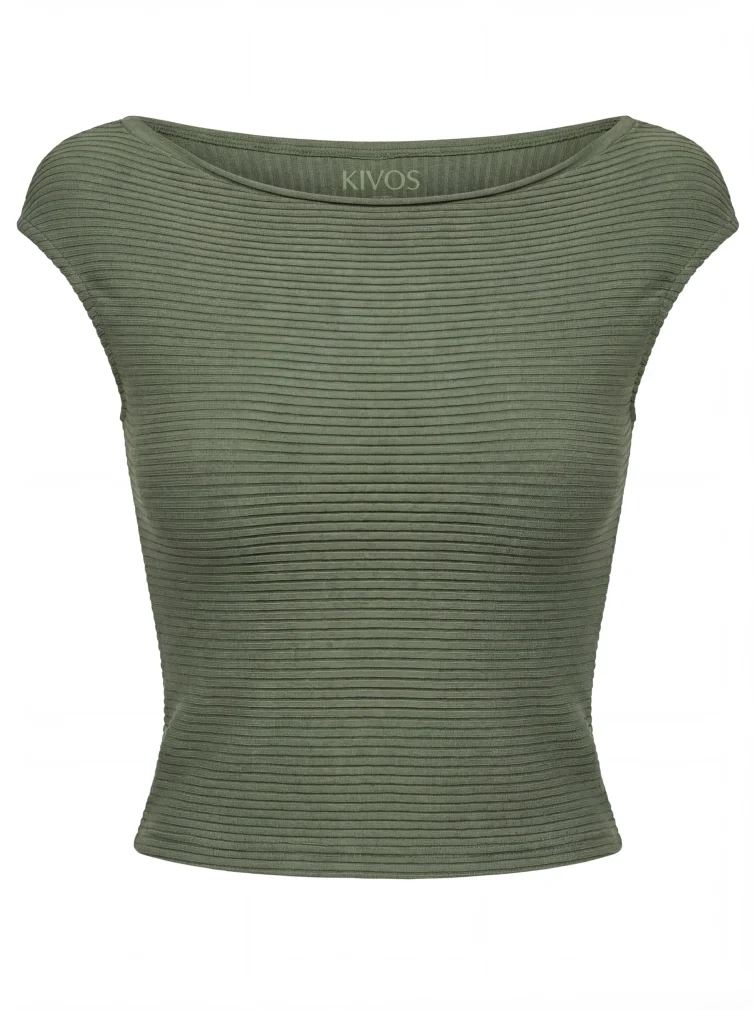 Γυναικείο Λαδί Ribbed Αμάνικο Top με Ίσια Λαιμόκοψη – Minimal & Κομψό