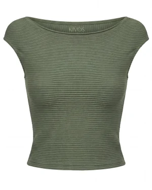 Γυναικείο Λαδί Ribbed Αμάνικο Top με Ίσια Λαιμόκοψη – Minimal & Κομψό