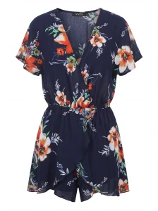 Γυναικείο Μπλε Ολόσωμο Σορτς 100% Rayon με Floral Μοτίβο – Αέρινο & Καλοκαιρινό