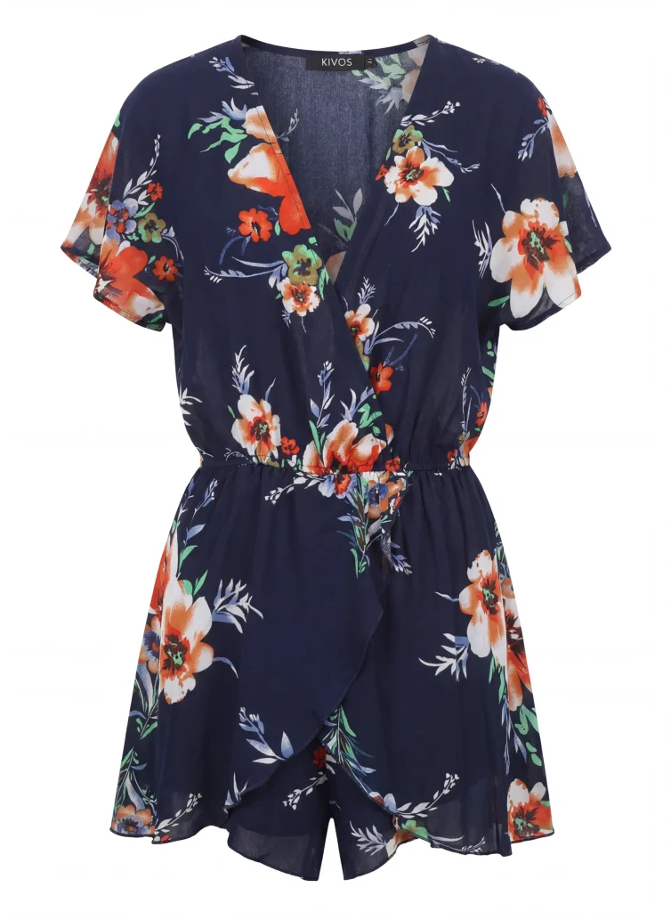 Women’s Blue Floral Romper – 100% Rayon, Airy & Summer‑Ready