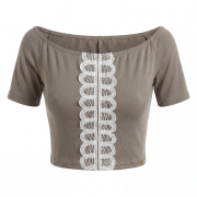 Women’s Taupe Top with Vertical White Lace – Elegant & Minimal