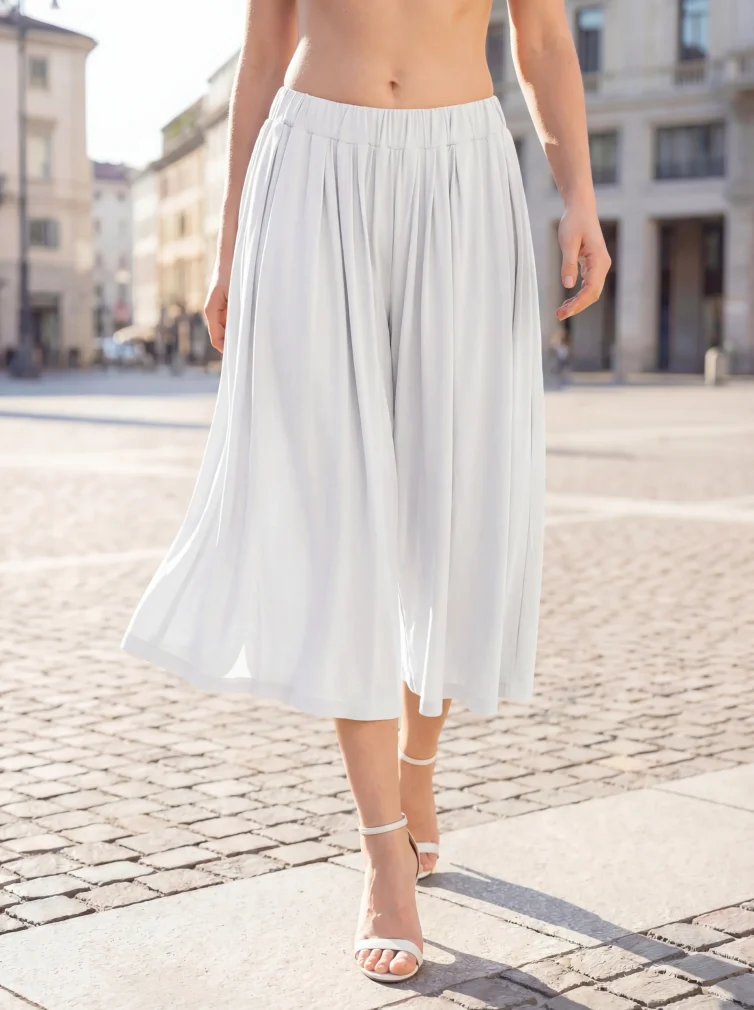 Γυναικείο Ανοιχτόχρωμο Culotte Παντελόνι με Φαρδιά Γραμμή – Άνετο & Αέρινο