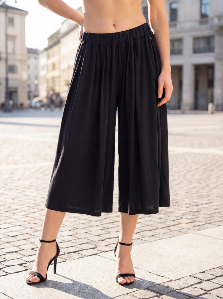 Γυναικείο Μαύρο Culotte Παντελόνι με Φαρδιά Γραμμή – Αέρινο & Κομψό