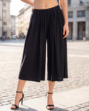 Γυναικείο Μαύρο Culotte Παντελόνι με Φαρδιά Γραμμή – Αέρινο & Κομψό