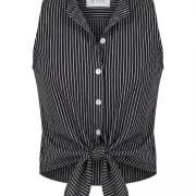 Γυναικείο Μαύρο Αμάνικο Πουκάμισο 100% Viscose με Ρίγες – Δροσερό & Κομψό