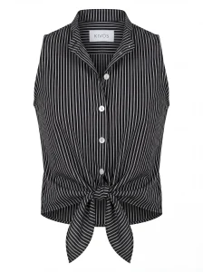 Γυναικείο Μαύρο Αμάνικο Πουκάμισο 100% Viscose με Ρίγες – Δροσερό & Κομψό