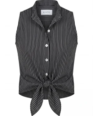 Γυναικείο Μαύρο Αμάνικο Πουκάμισο 100% Viscose με Ρίγες – Δροσερό & Κομψό