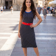 Γυναικείο Ριγέ Φόρεμα 95% Viscose 5% Elastan με Ζώνη – Άνετο & Κομψό