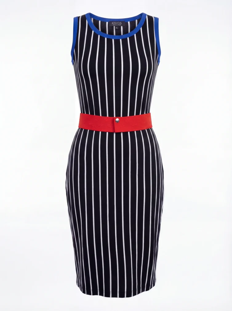 Γυναικείο Ριγέ Φόρεμα 95% Viscose 5% Elastan με Ζώνη – Άνετο & Κομψό