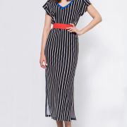 Women’s Black Striped Dress Viscose with Belt – Airy & Elegant