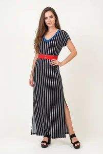 Γυναικείο Μαύρο Ριγέ Φόρεμα 100% Viscose με Ζώνη – Κομψό & Αέρινο