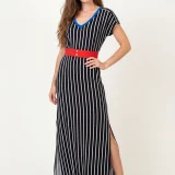 Γυναικείο Μαύρο Ριγέ Φόρεμα 100% Viscose με Ζώνη – Κομψό & Αέρινο