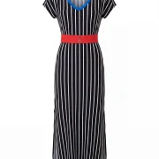 Women’s Black Striped Dress Viscose with Belt – Airy & Elegant