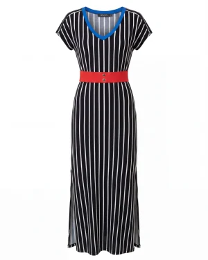 Γυναικείο Μαύρο Ριγέ Φόρεμα Viscose με Ζώνη – Κομψό & Αέρινο